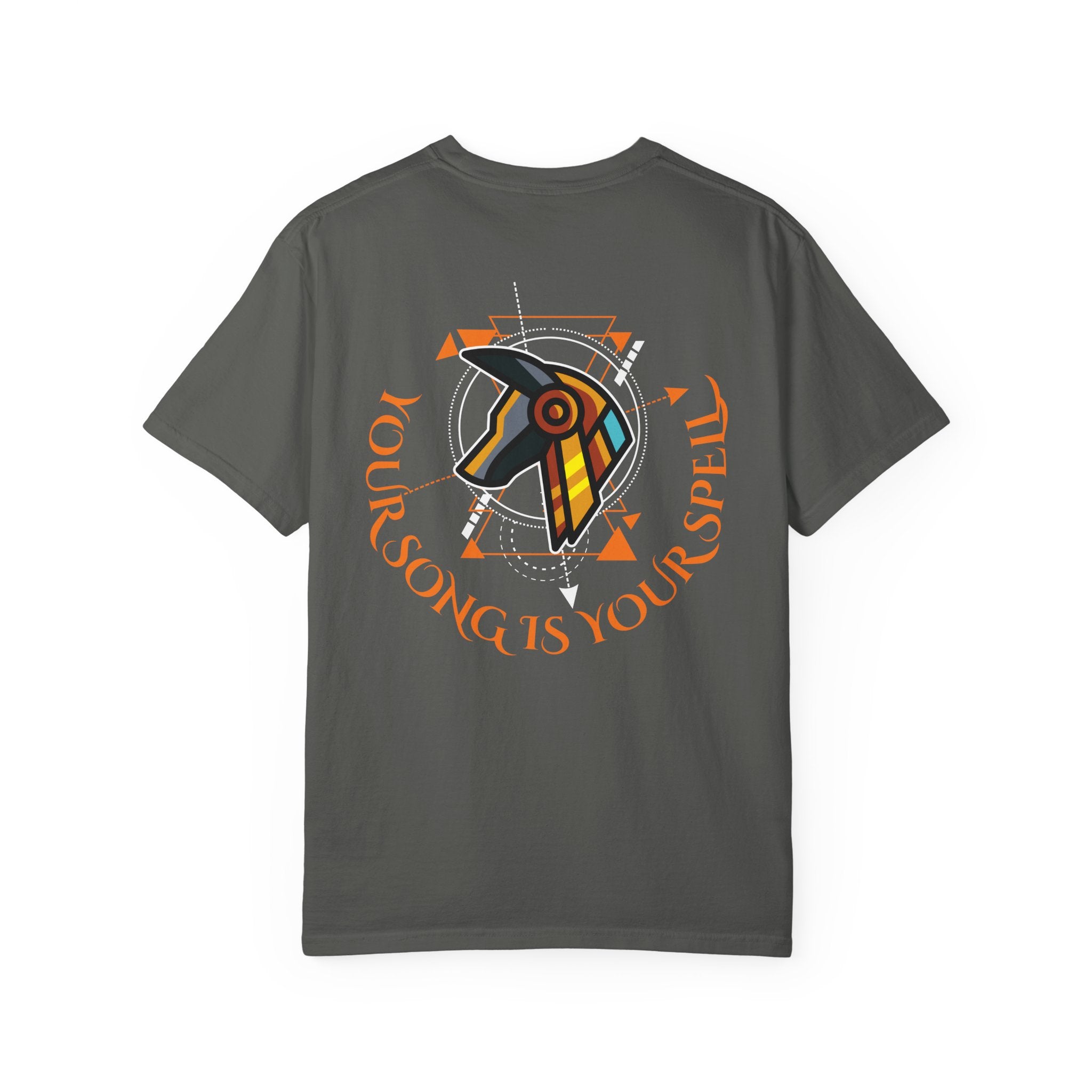 Rise With No Permission T-Shirt — Anubis Helmet Graphic Tee (“Your Song Is Your Spell”)