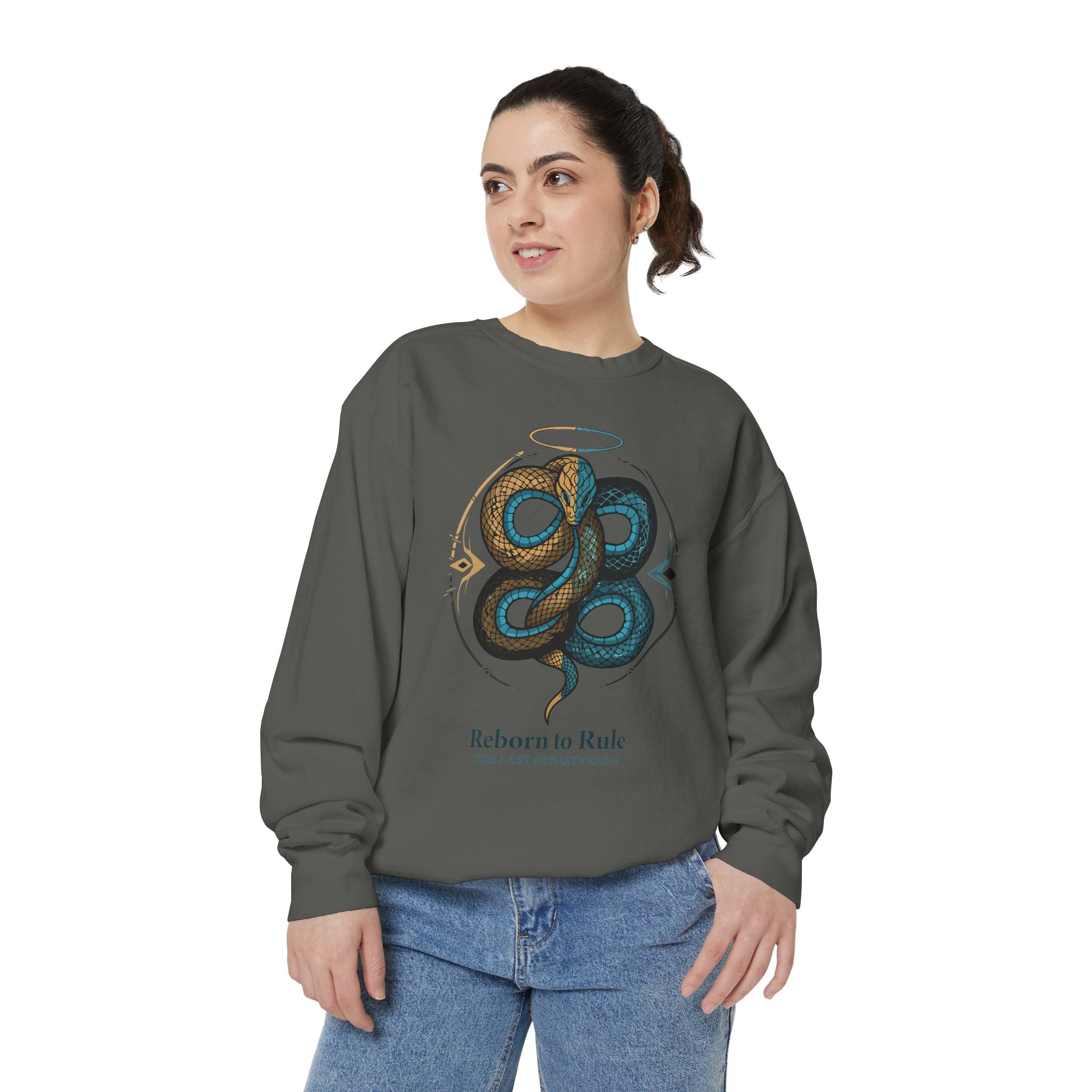 Snake Emblem Sweatshirt — "Reborn to Rule" Graphic Crewneck