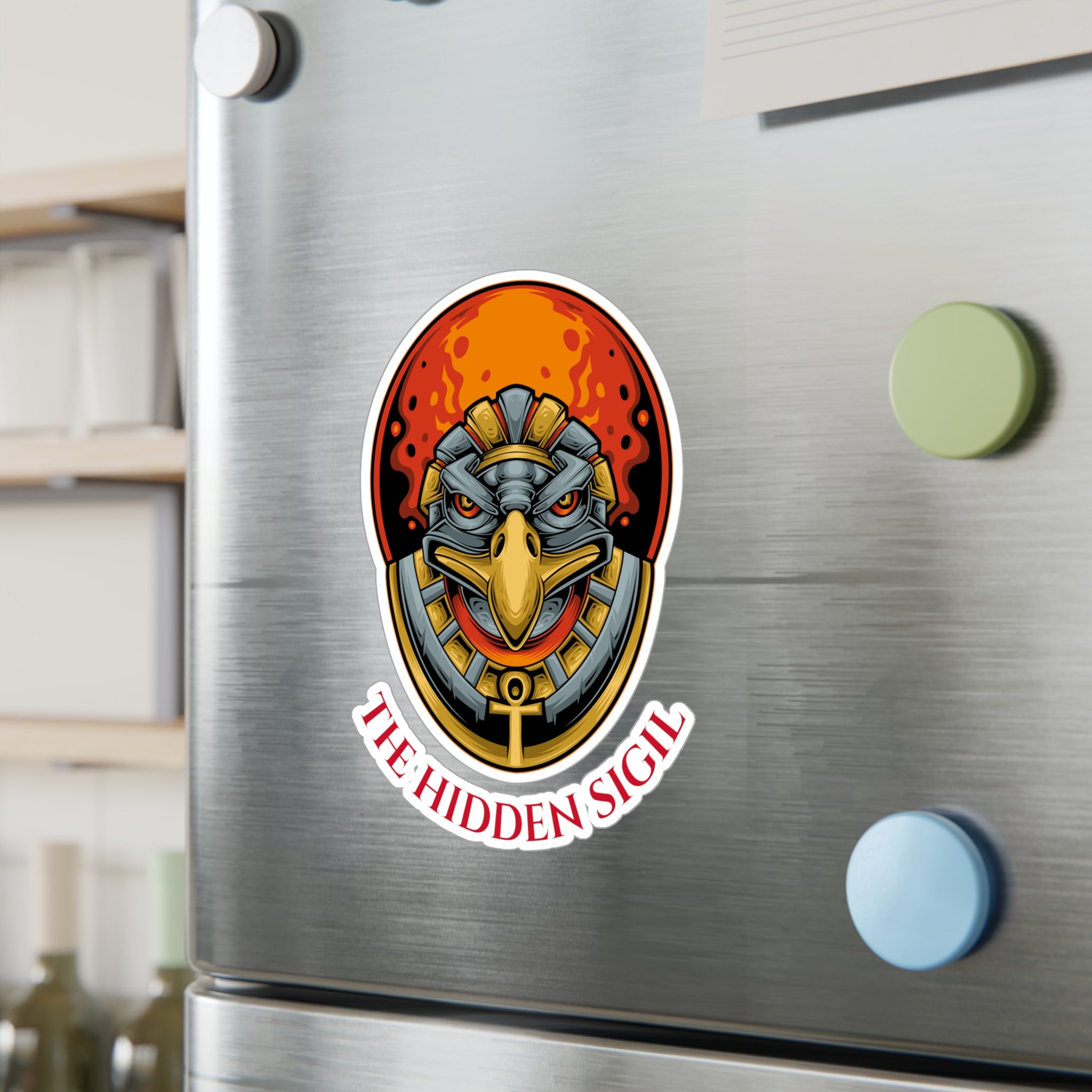 Egyptian Falcon Emblem Sticker — "The Hidden Sigil" Kiss-Cut Vinyl Decal