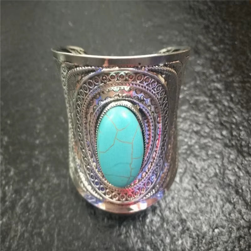 Ornate Stone Cuff Bracelet Vintage Bohemian Statement Piece
