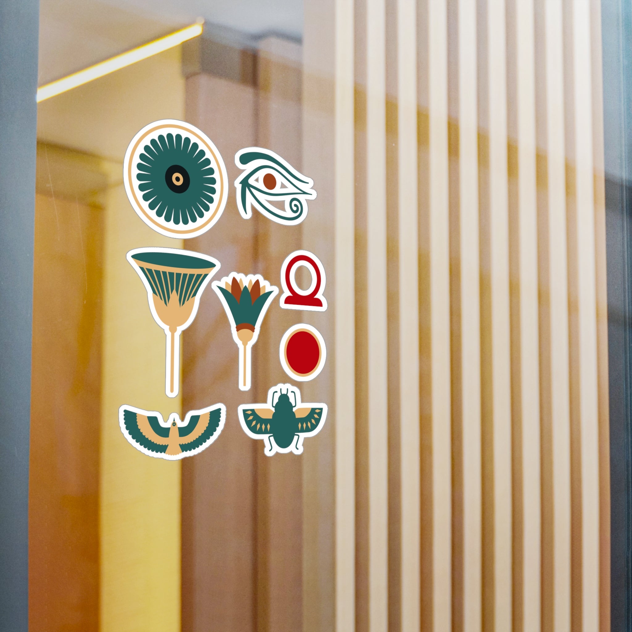 Egyptian Symbols Vinyl Decal Pack — Eye of Horus, Lotus, Eagle, Scarab & Cartouche (8-Pack)