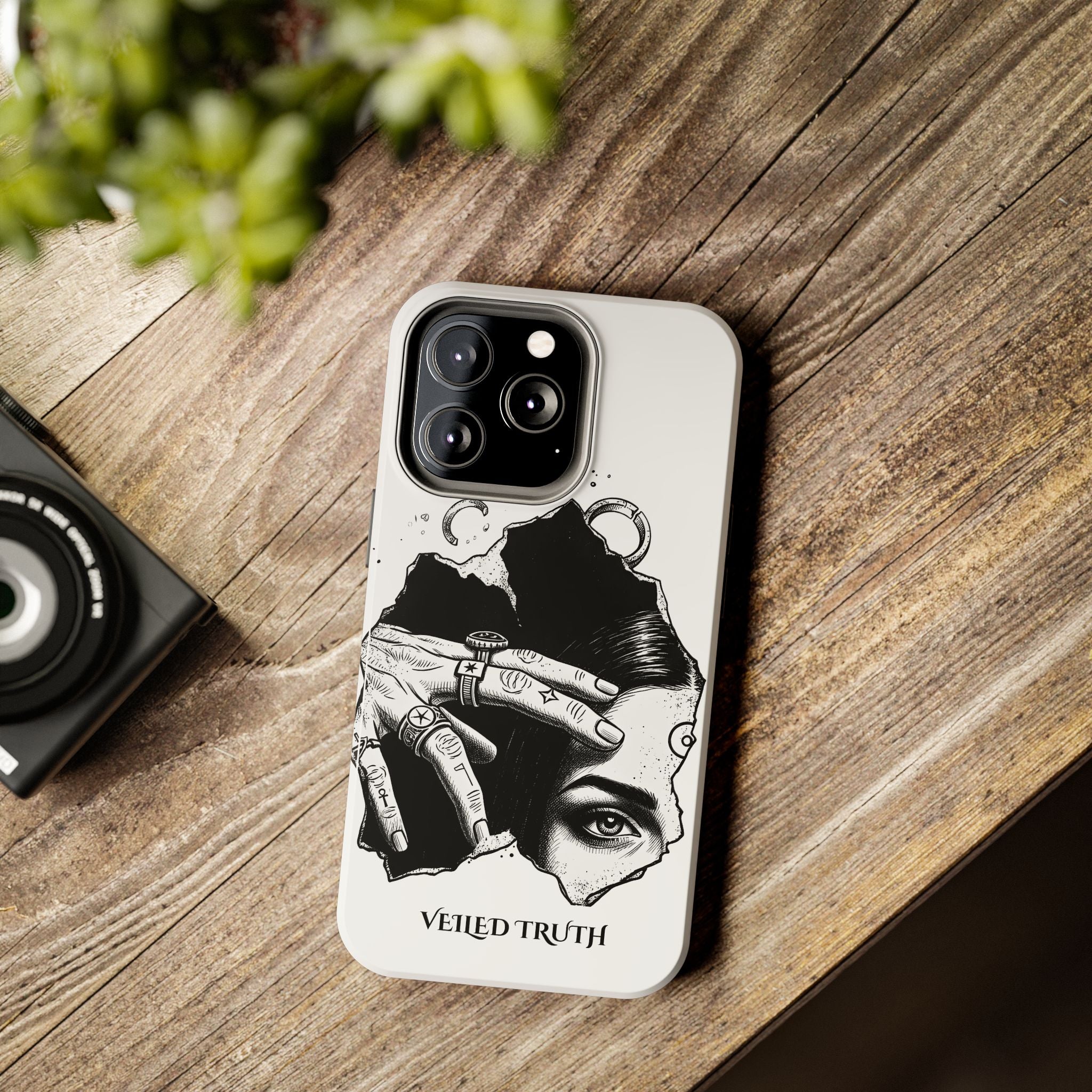 Tough Phone Case — Veiled Truth Black & White Mystic Illustration