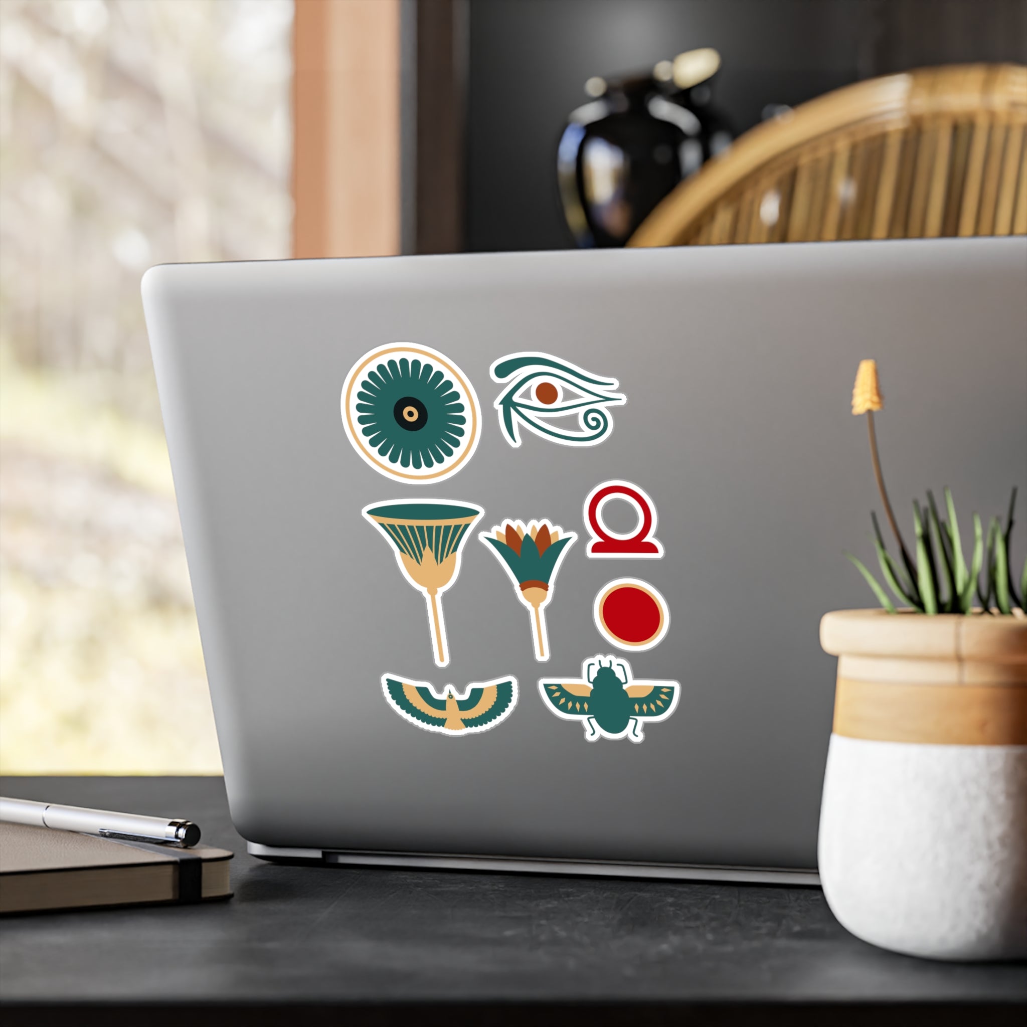 Egyptian Symbols Vinyl Decal Pack — Eye of Horus, Lotus, Eagle, Scarab & Cartouche (8-Pack)