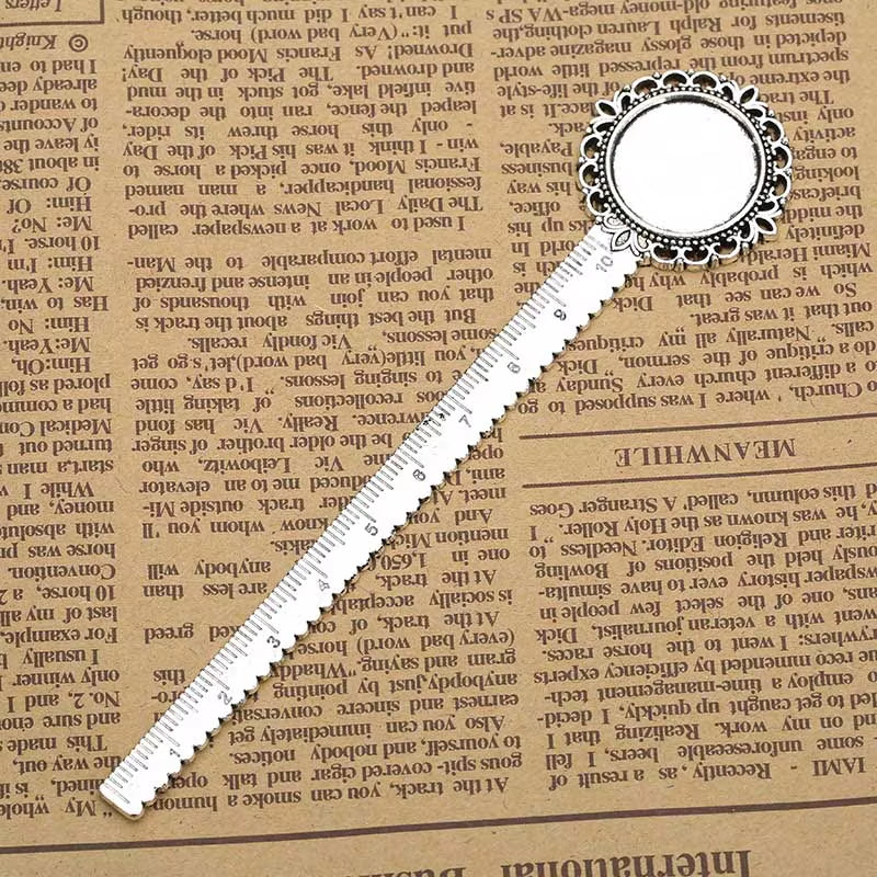 2-Piece 20mm Ruler Bookmark Base – Cabochon Setting (Vintage Metal)
