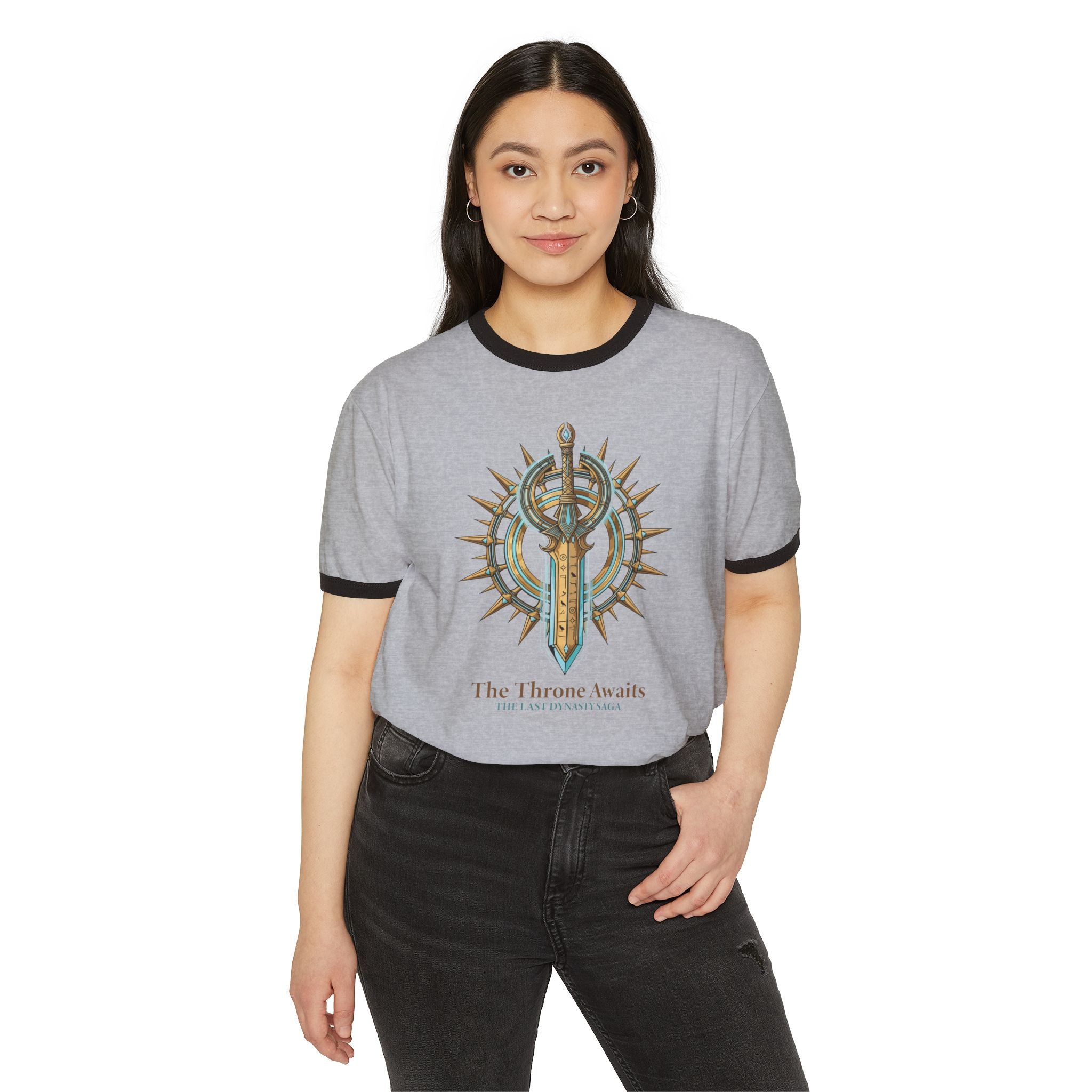 Ringer T-Shirt — "The Throne Awaits" Fantasy Sword Crest Tee