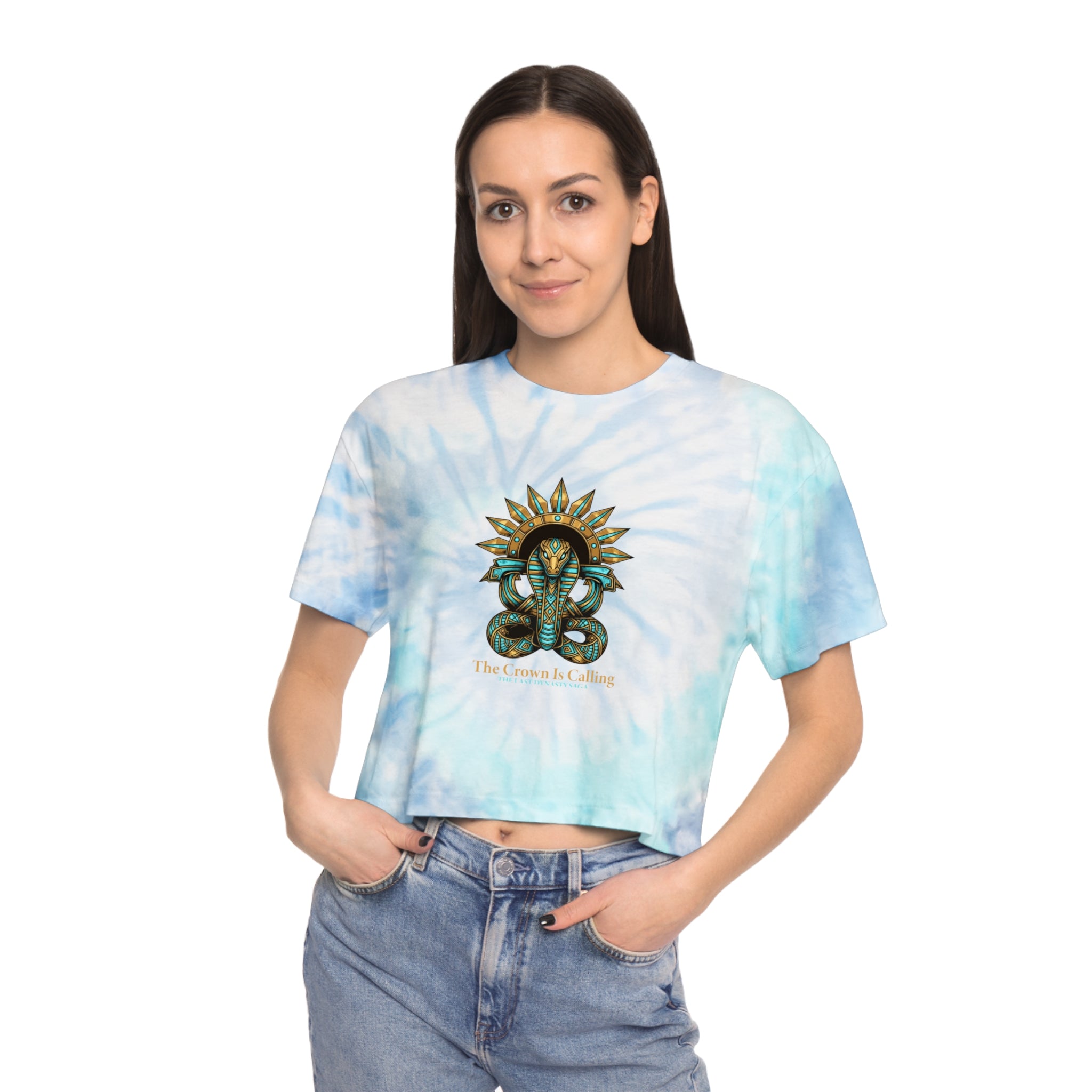 Tie-Dye Crop Tee — Celestial Snake & Eye Graphic Women’s Crop Top