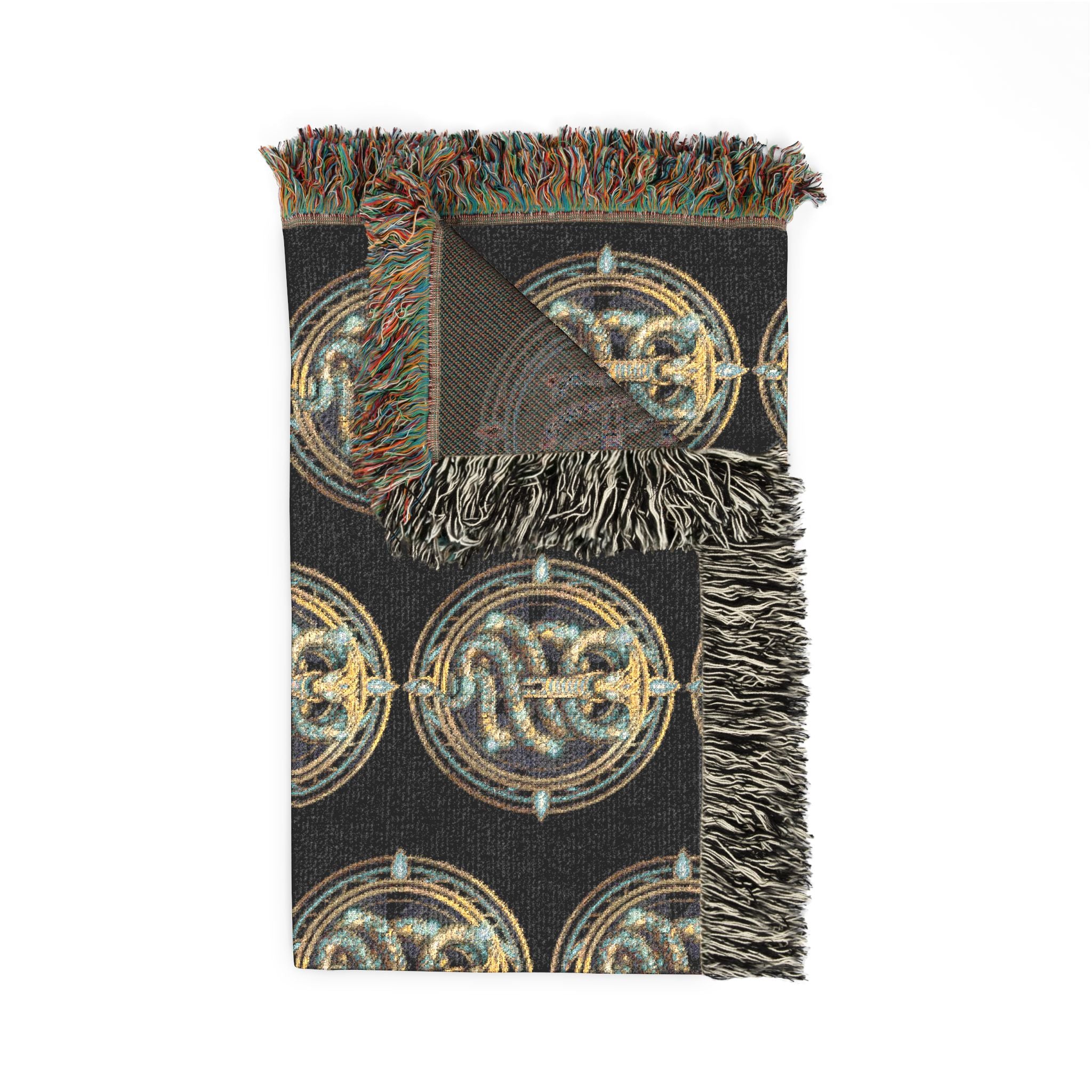 The Serpent Geometric Woven Throw Blanket — Mosaic Circle Pattern, Cozy Living Room & Bedroom Décor