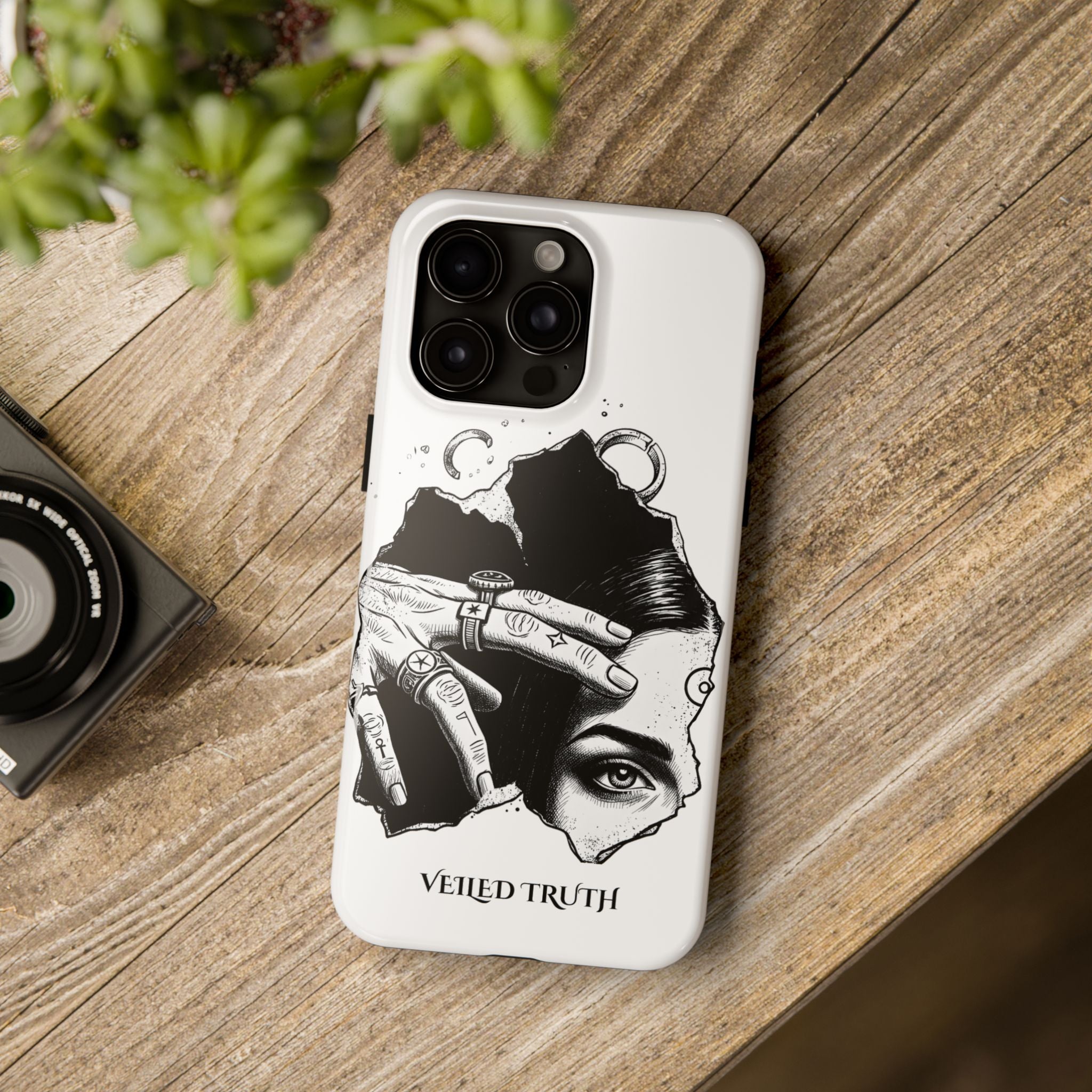 Tough Phone Case — Veiled Truth Black & White Mystic Illustration