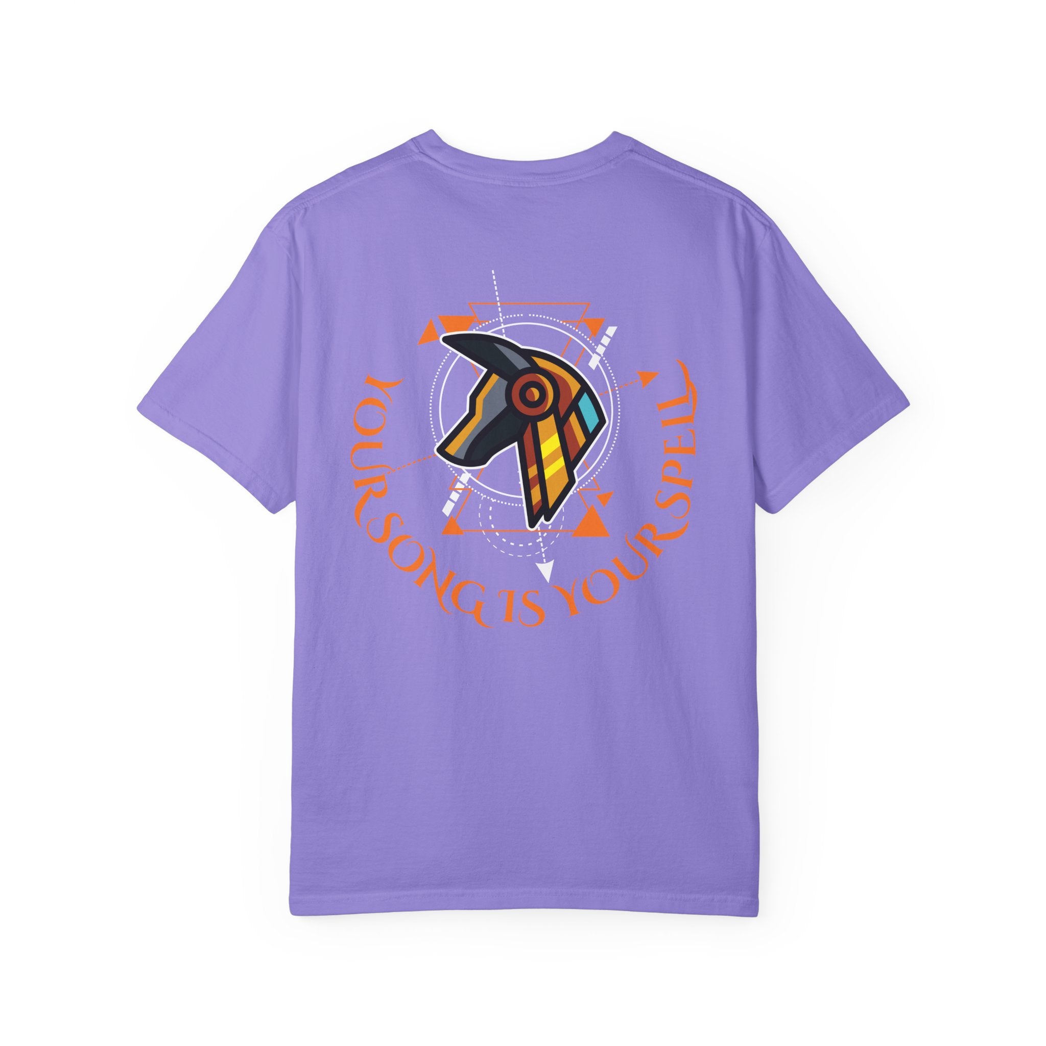 Rise With No Permission T-Shirt — Anubis Helmet Graphic Tee (“Your Song Is Your Spell”)