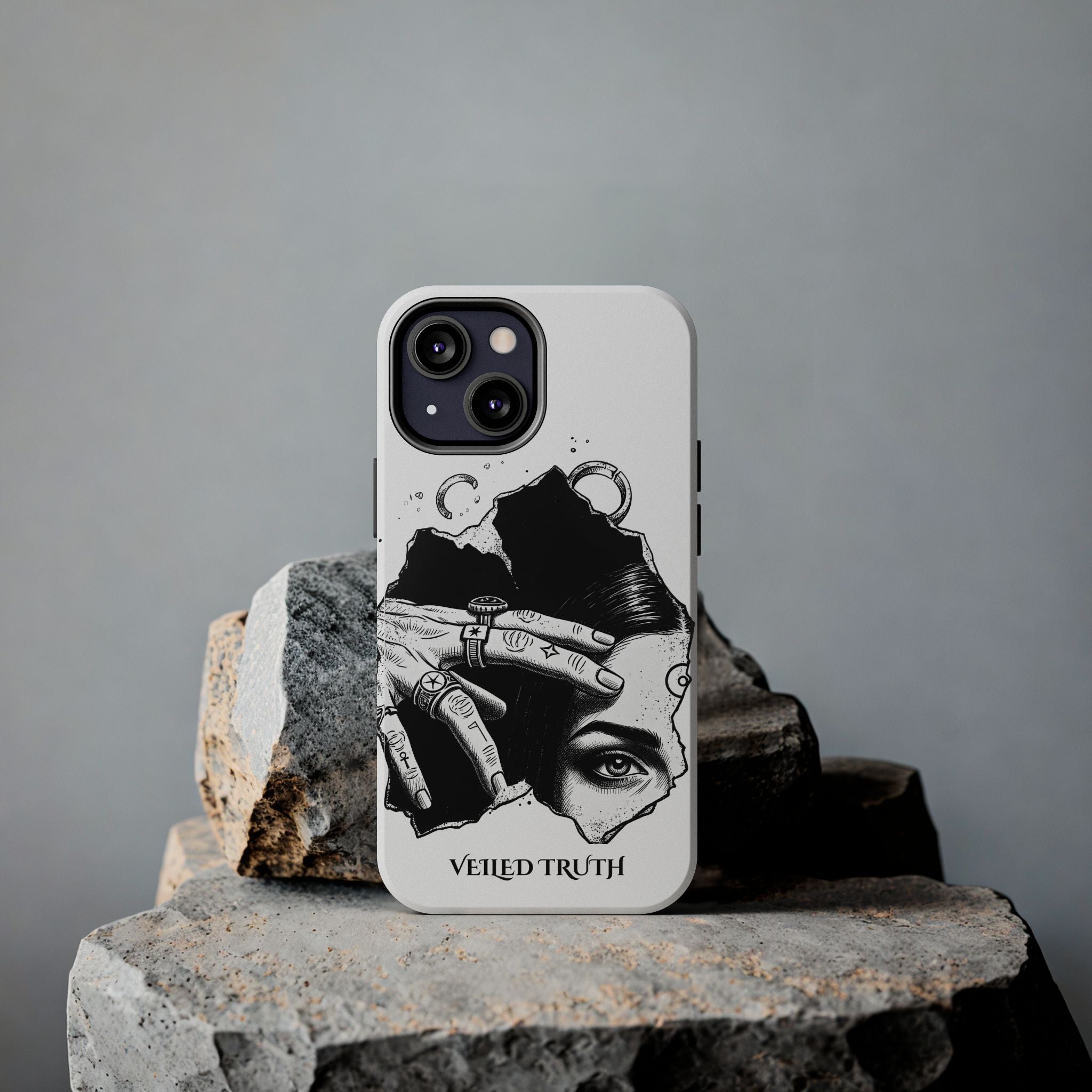 Tough Phone Case — Veiled Truth Black & White Mystic Illustration