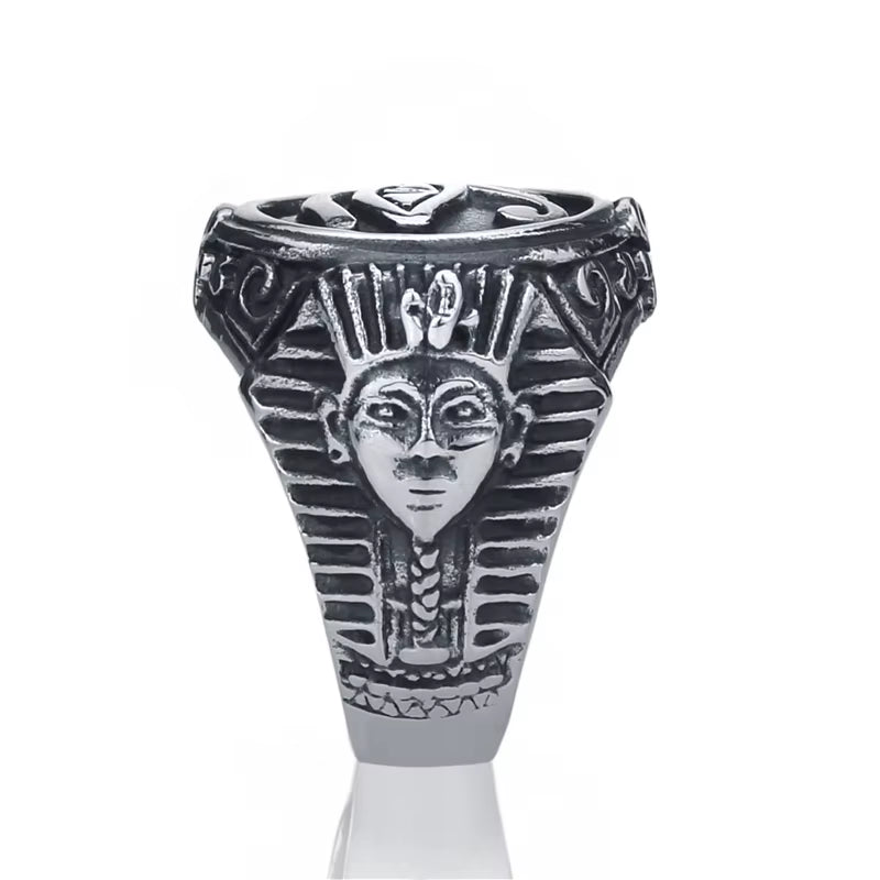 Pharaoh & Eye of Horus Ring 316L Stainless Steel Statement Band
