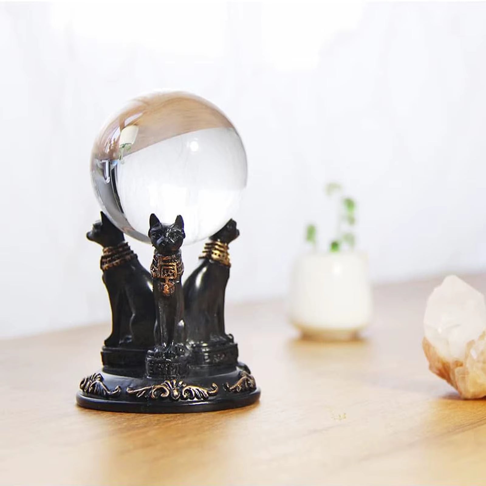 The Triple Guardian of Bastet Crystal Sphere Stand