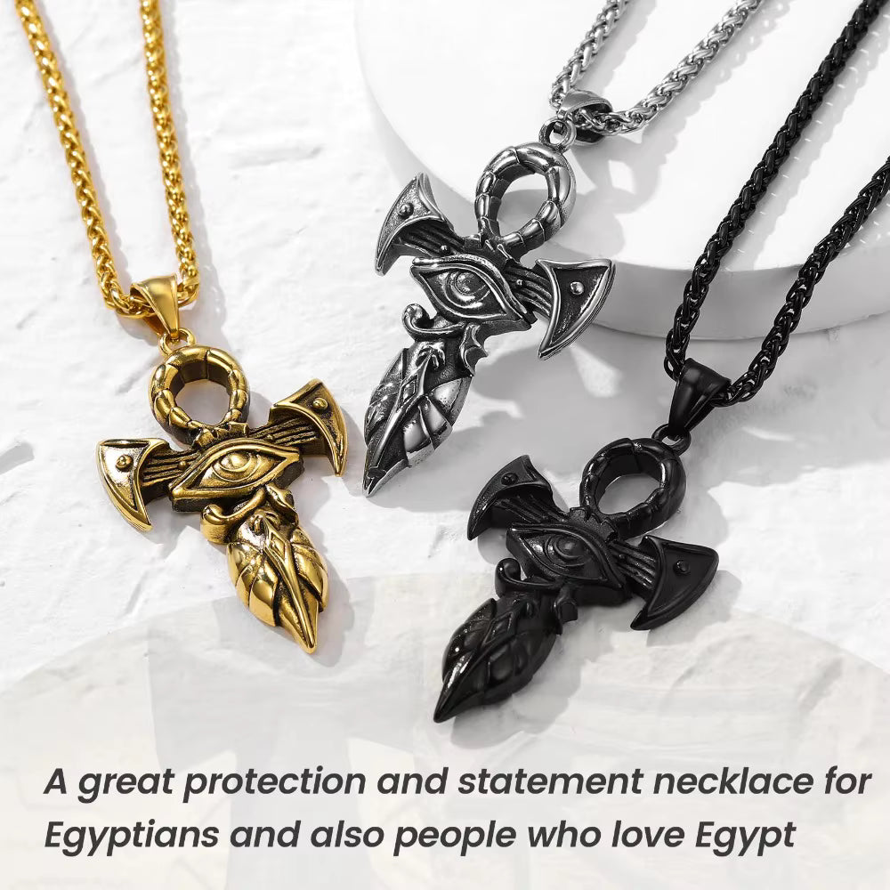 Grand Ankh & Eye Pendant 316L Stainless Steel | 22" Wheat Chain