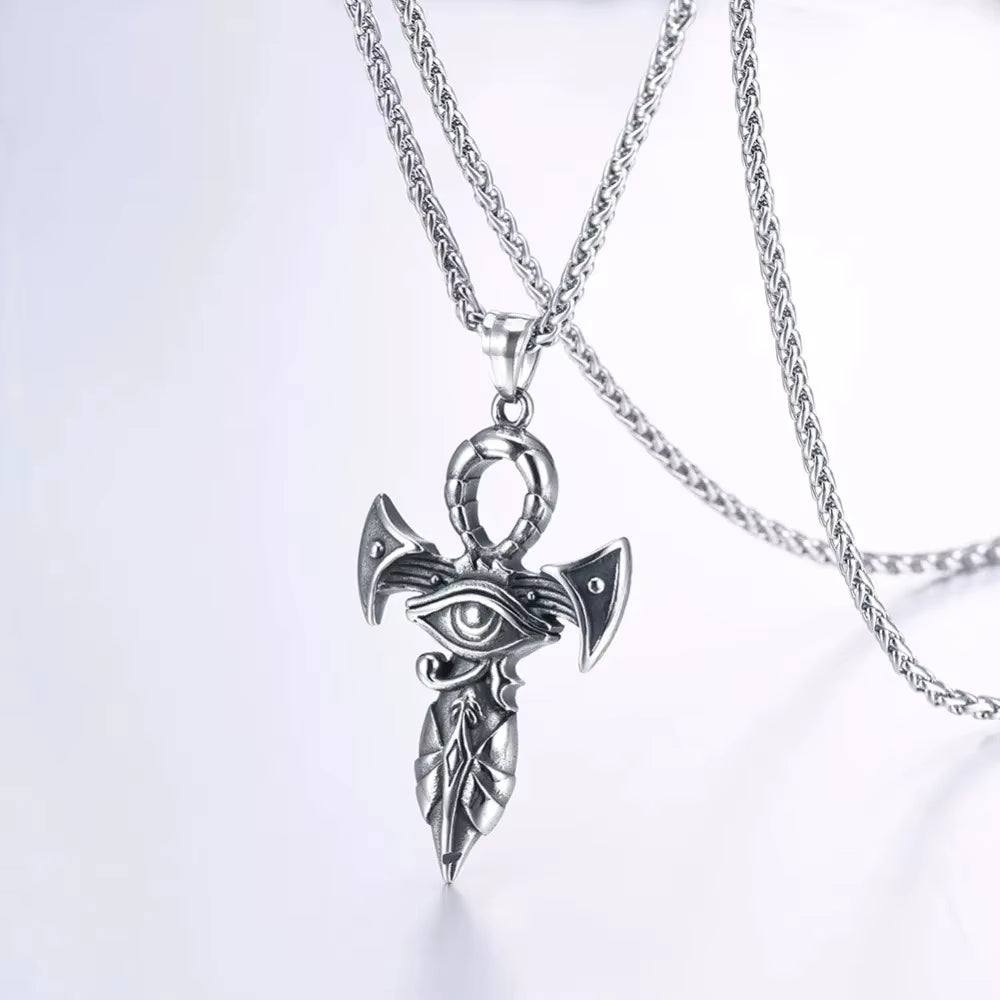 Grand Ankh & Eye Pendant 316L Stainless Steel | 22" Wheat Chain