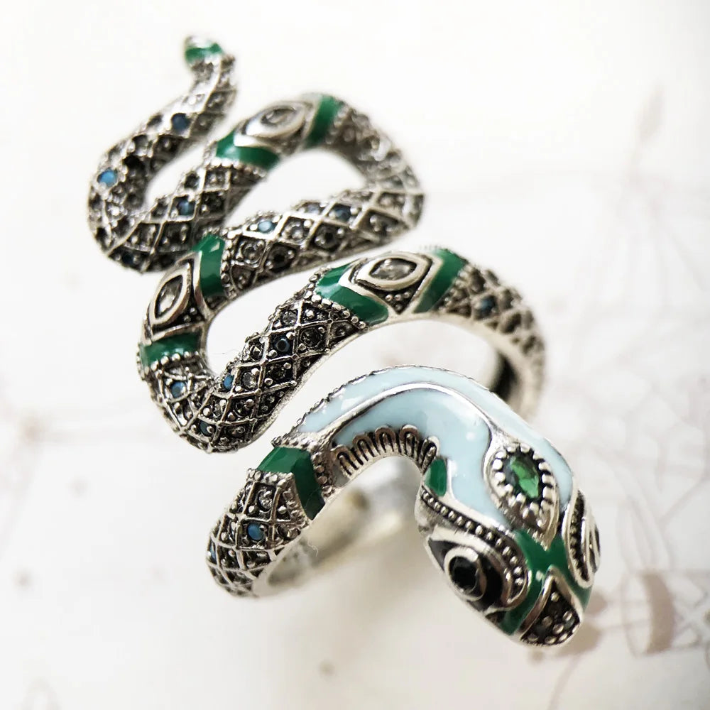 Enchanting Blue Snake Ring - A Stunning Bohemian Statement Piece for Women