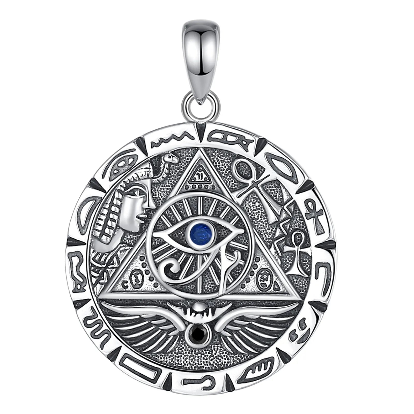 Stunning 925 Sterling Silver Egypt Pyramid All Seeing Evil Eye Illuminati Necklace - Perfect Egyptian Cross Amulet Pendant Gift for Men and Women
