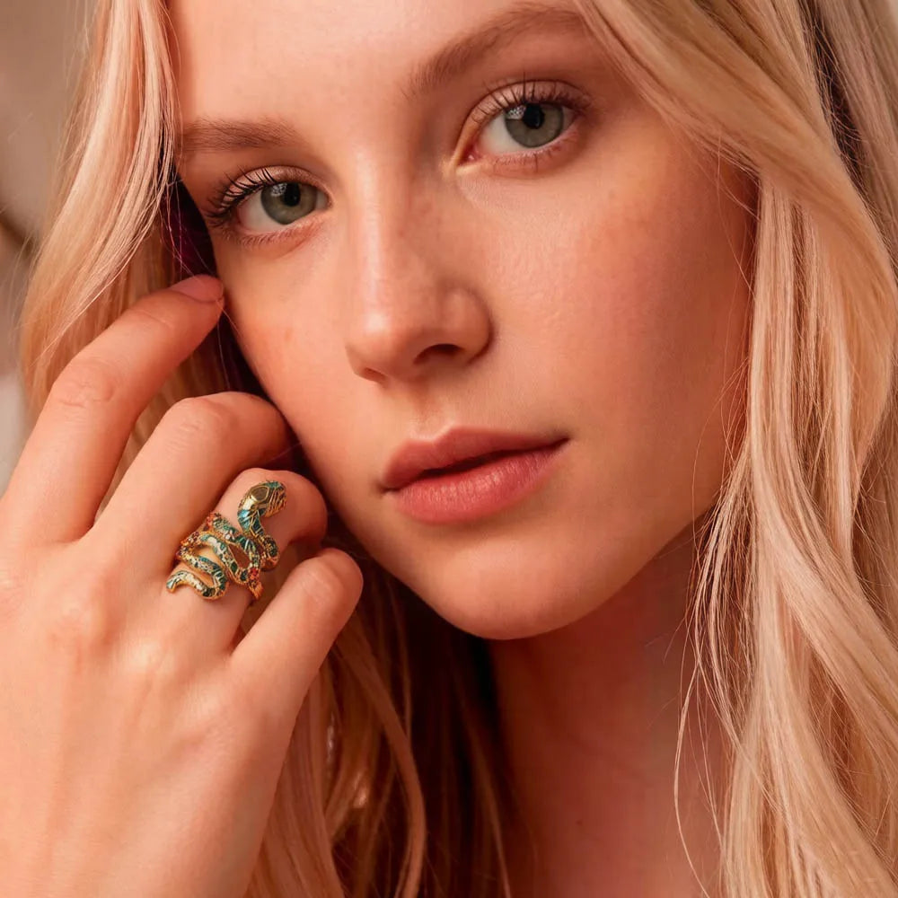 Exquisite Bright Golden Snake Pave Ring - A Stunning Europe Style Bohemia Jewelry Gift for Women in 925 Sterling Silver