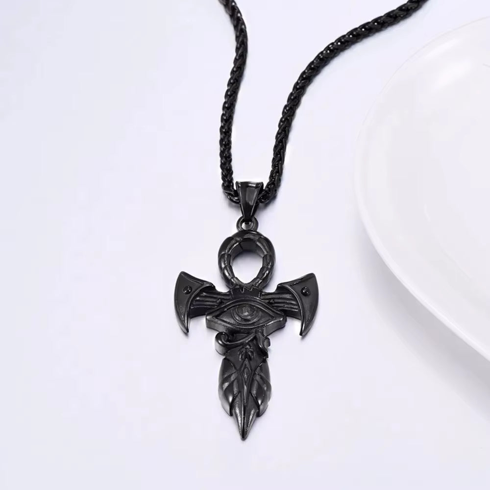 Grand Ankh & Eye Pendant 316L Stainless Steel | 22" Wheat Chain