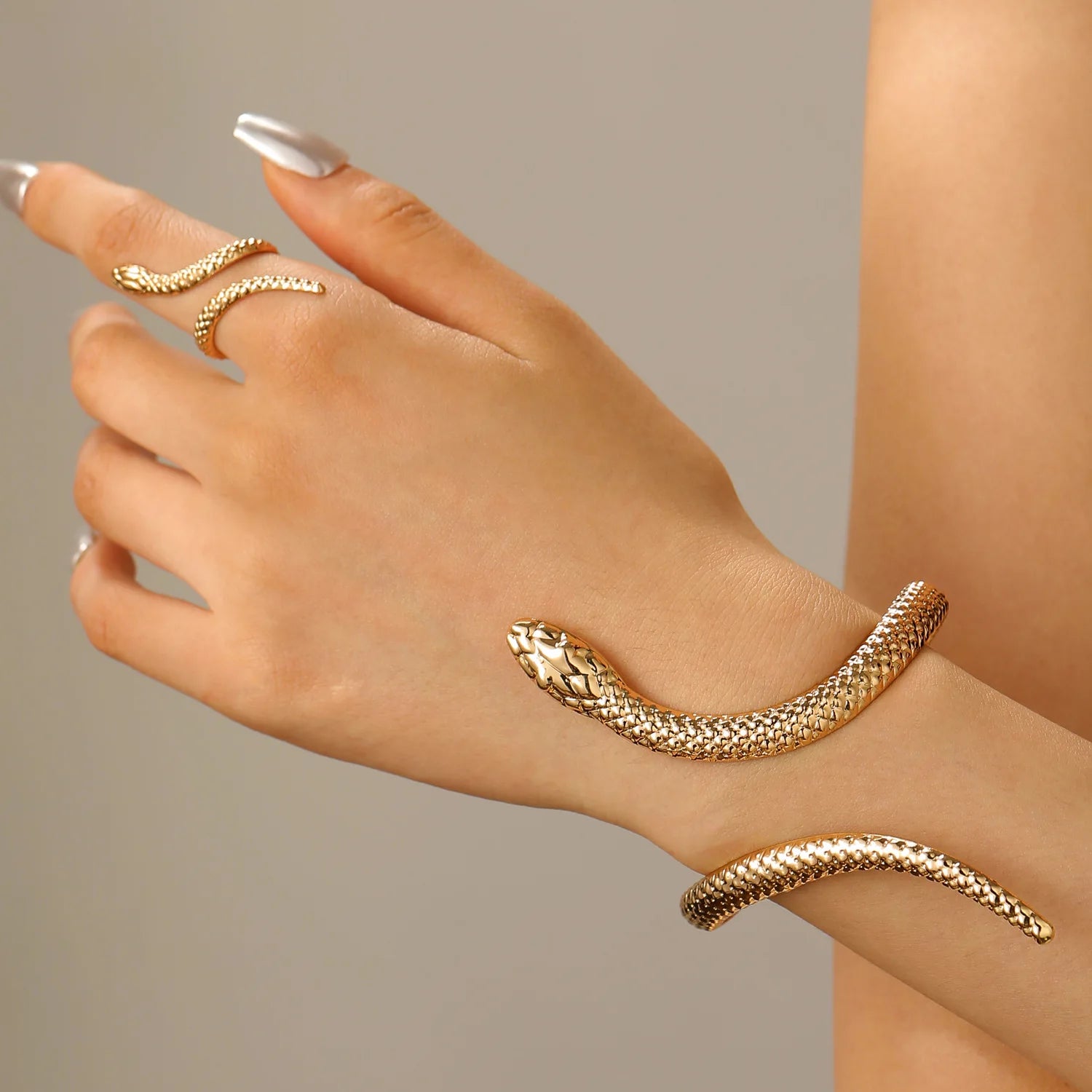 Elevate Your Style with the 2025 Punk Snake Bangles Ring Set - Aesthetic Cuff Bracelet for Women
