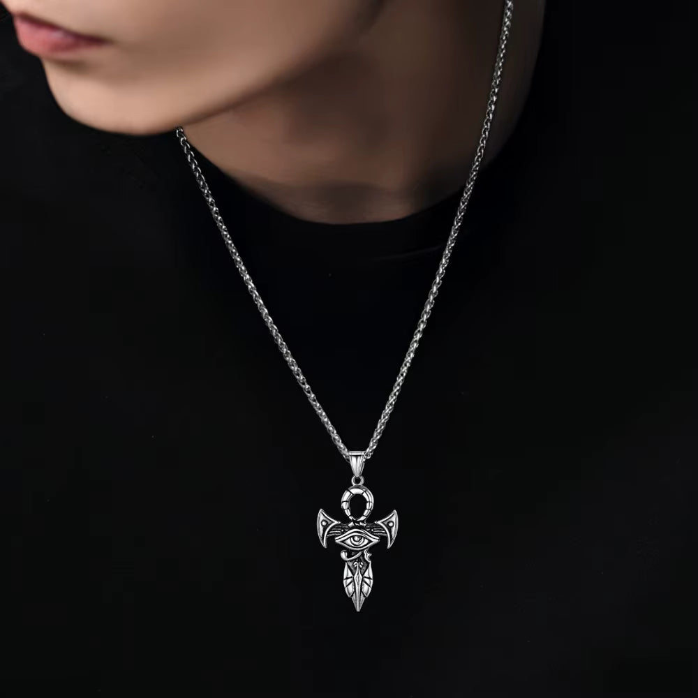 Grand Ankh & Eye Pendant 316L Stainless Steel | 22" Wheat Chain