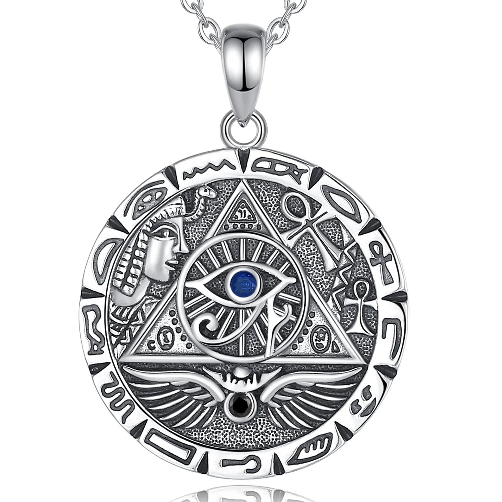Stunning 925 Sterling Silver Egypt Pyramid All Seeing Evil Eye Illuminati Necklace - Perfect Egyptian Cross Amulet Pendant Gift for Men and Women
