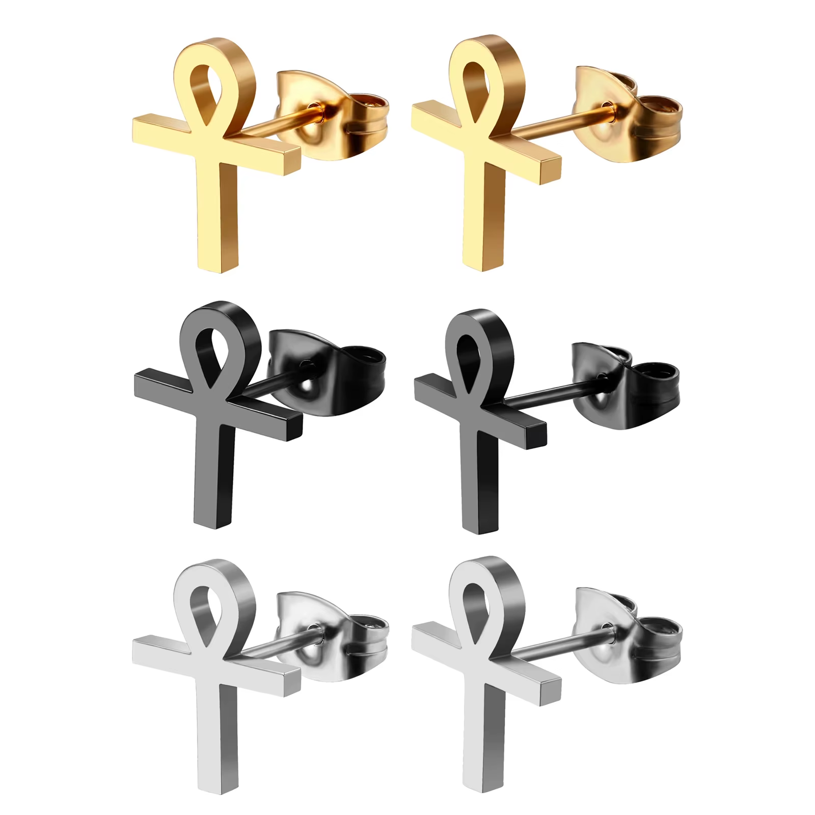 The Ankh Stud Set 6-Piece Stainless Steel Collection