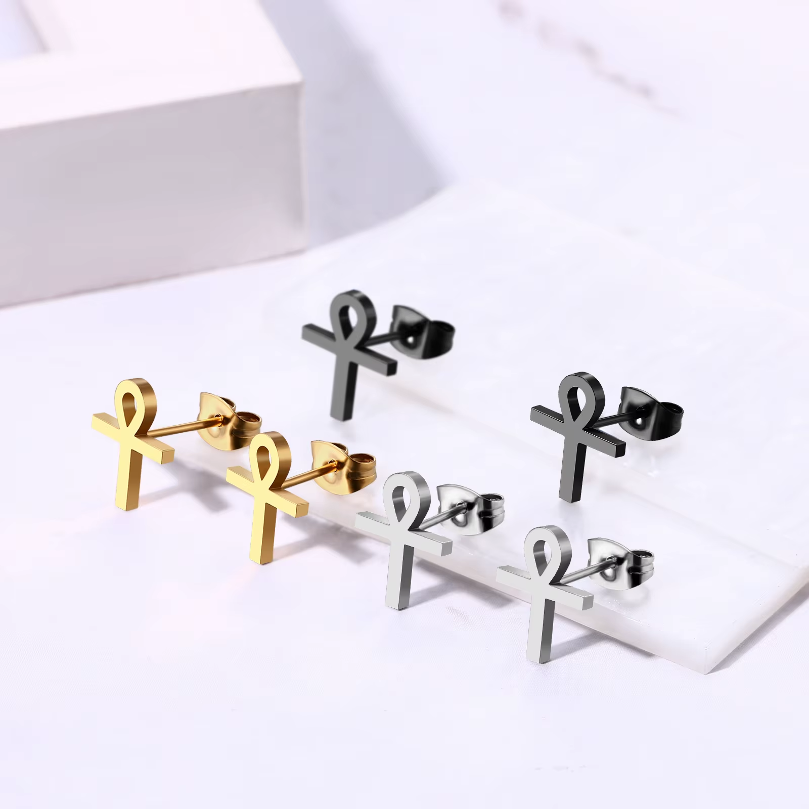 The Ankh Stud Set 6-Piece Stainless Steel Collection