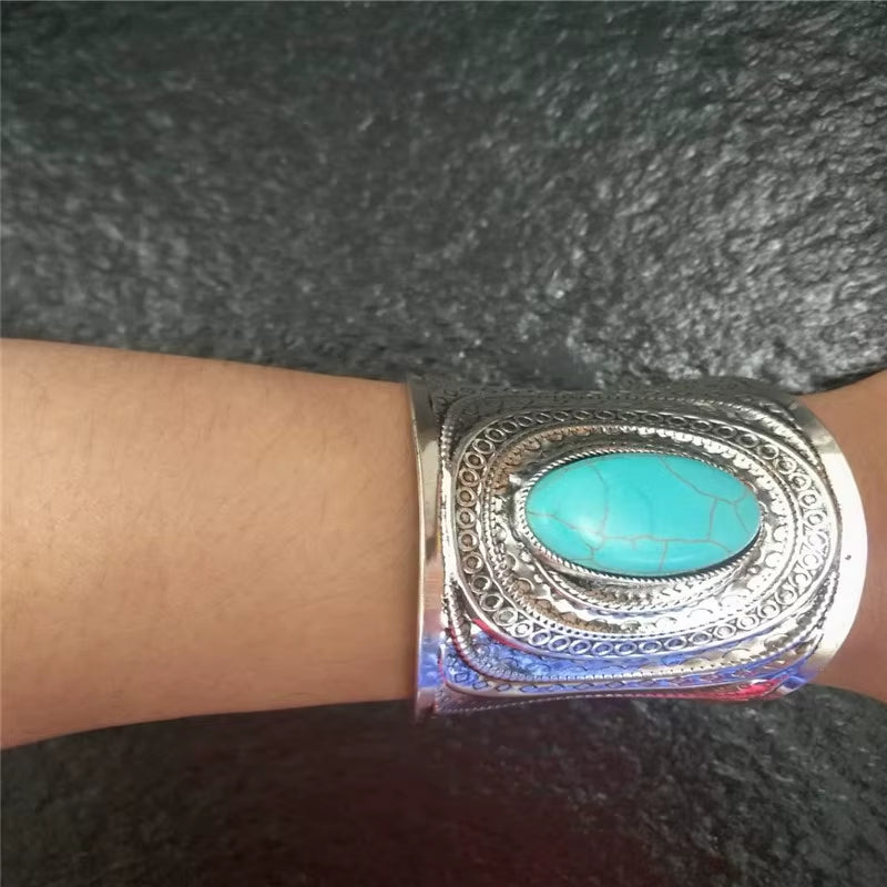Ornate Stone Cuff Bracelet Vintage Bohemian Statement Piece