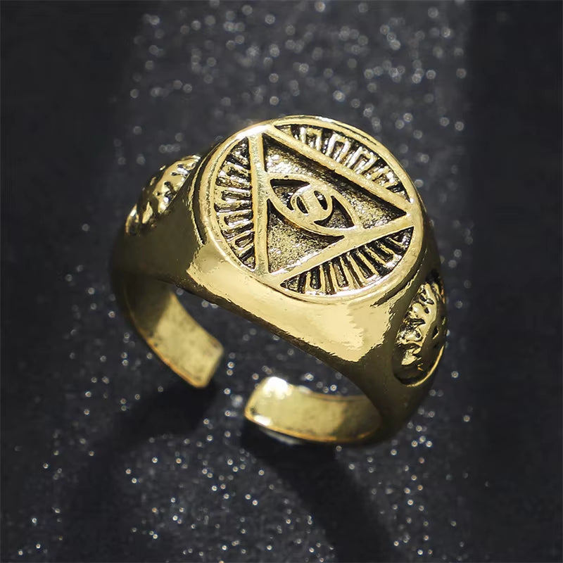 Pyramid Eye Signet Ring Adjustable Stainless Steel Symbol Band