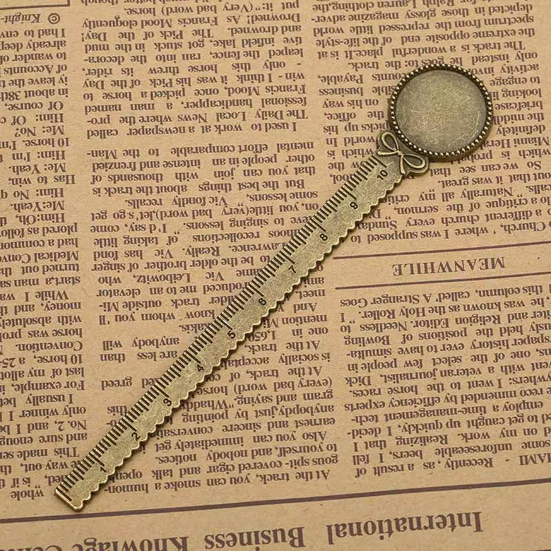 2-Piece 20mm Ruler Bookmark Base – Cabochon Setting (Vintage Metal)