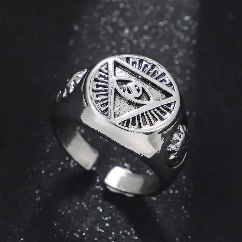 Pyramid Eye Signet Ring Adjustable Stainless Steel Symbol Band
