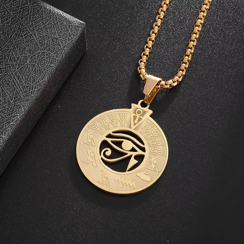 Stainless Steel Ancient Egyptian Ankh Cross Life Key Totem Necklace Men and Women Lucky Amulet Jewelry