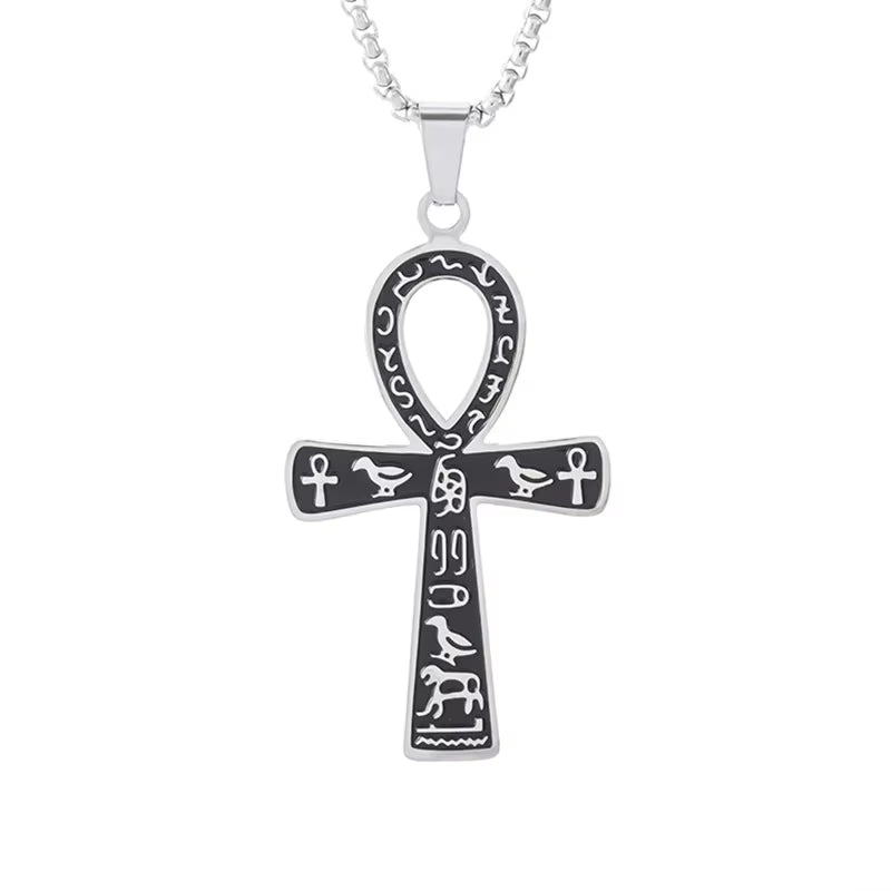 Stainless Steel Ancient Egyptian Ankh Cross Life Key Totem Necklace Men and Women Lucky Amulet Jewelry