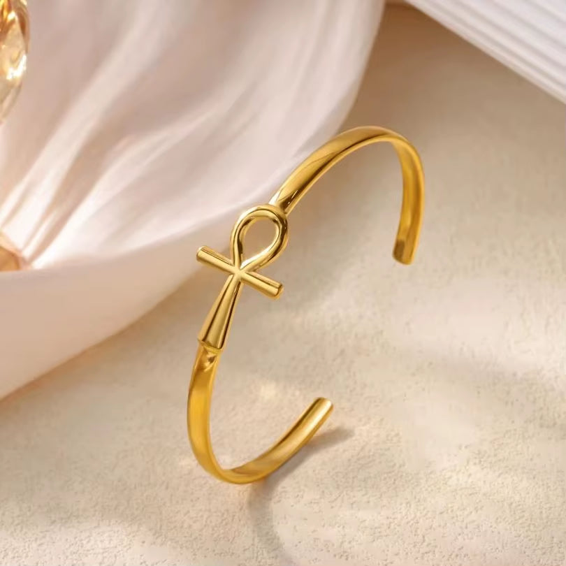 Ankh Cuff Bracelet Gold Stainless Steel – Key of Life