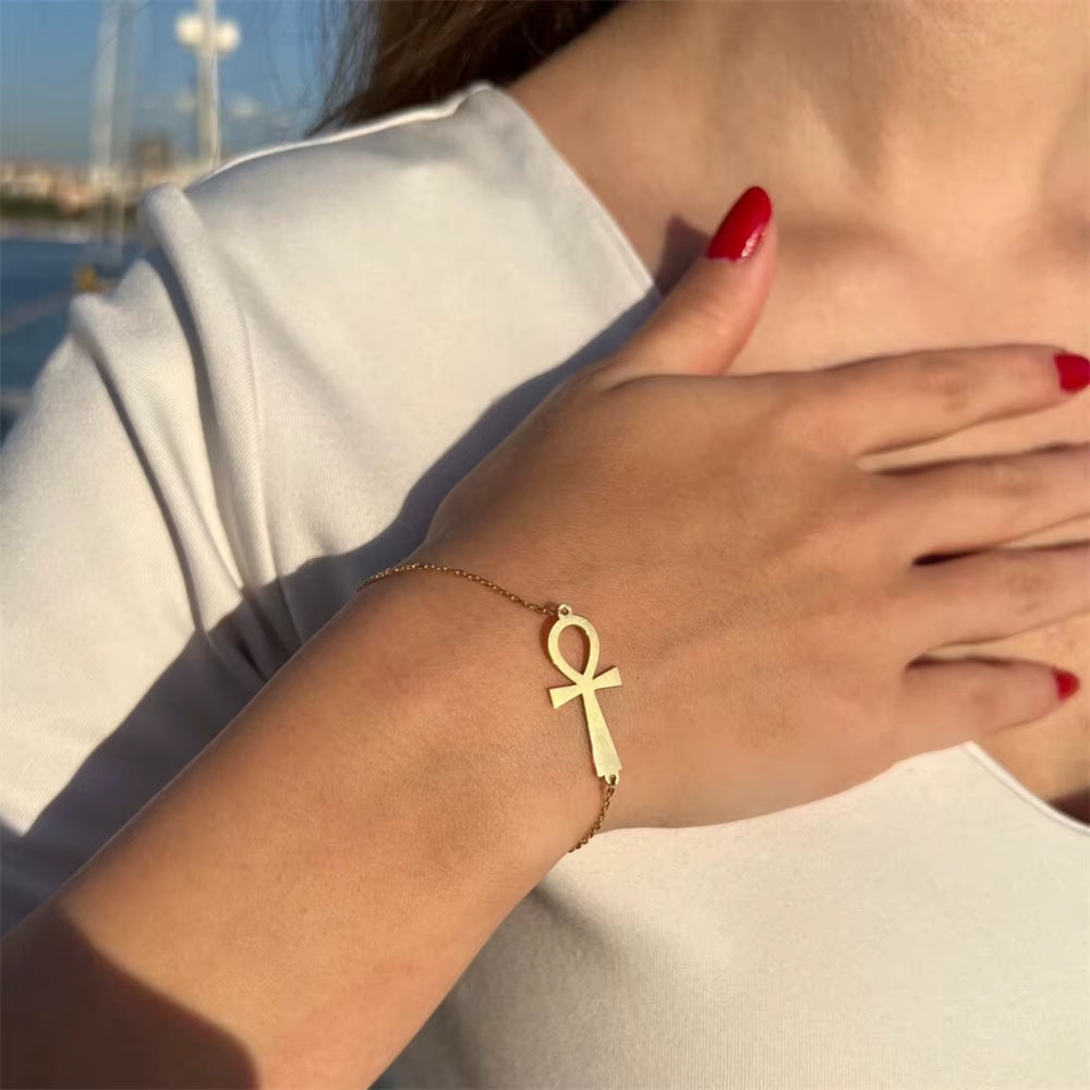 The Sunlit Ankh Minimal Gold Bracelet