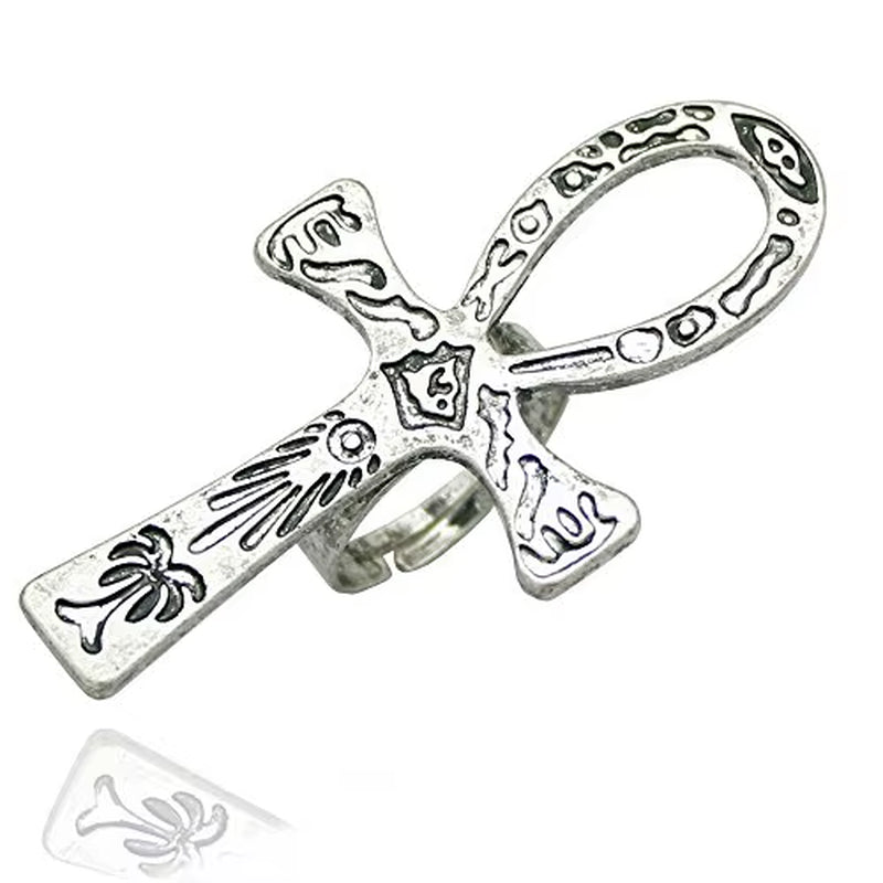 Carved Ankh Band Ring Adjustable Vintage Finish | Symbol of Life
