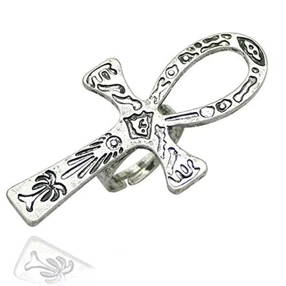 Carved Ankh Band Ring Adjustable Vintage Finish | Symbol of Life