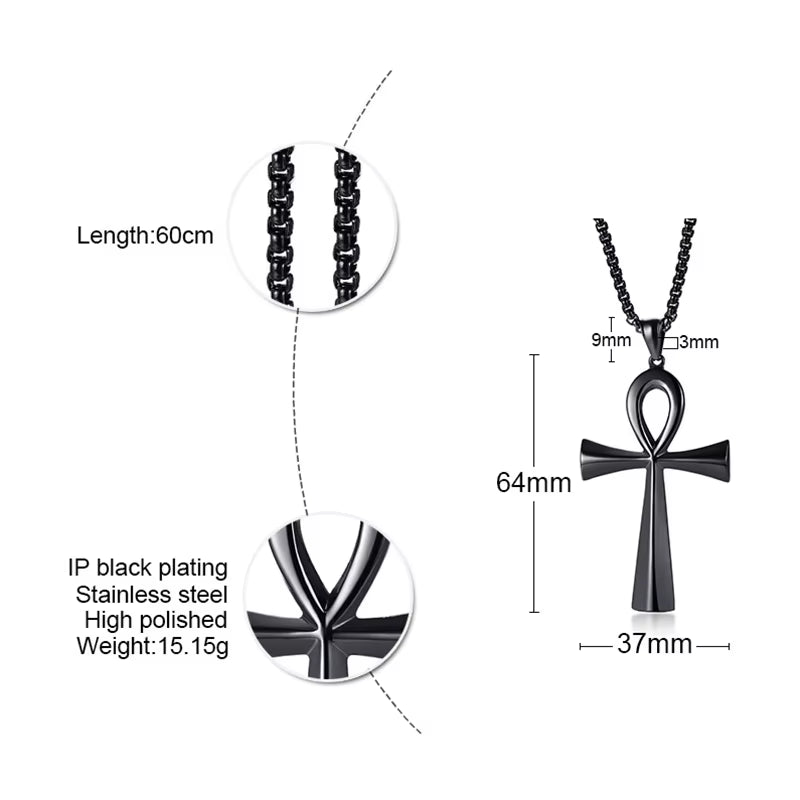 Black Ankh Pendant Symbol of Life – Stainless Steel