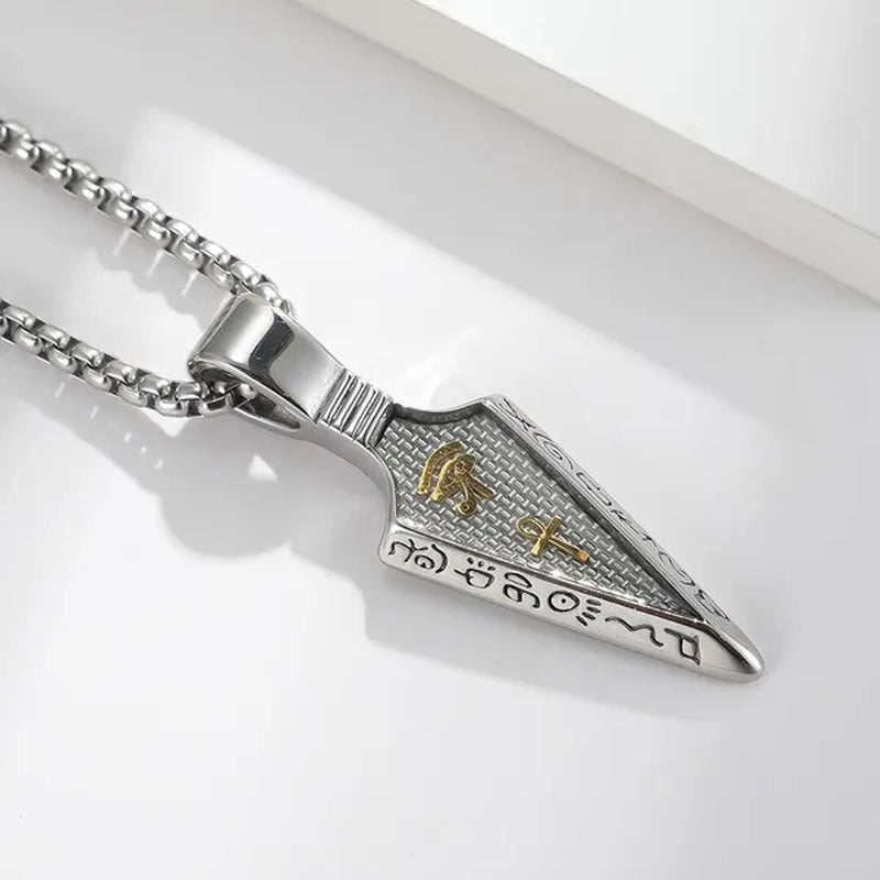 Egyptian the Eye of Horus Ankh Cross Arrowhead Pendant Hieroglyphic Writing of Ancient Egypt Titanium Steel Spearpoint Necklace for Women Men Jewelry