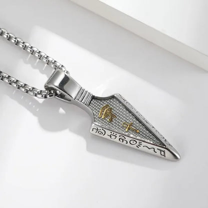 Egyptian the Eye of Horus Ankh Cross Arrowhead Pendant Hieroglyphic Writing of Ancient Egypt Titanium Steel Spearpoint Necklace for Women Men Jewelry