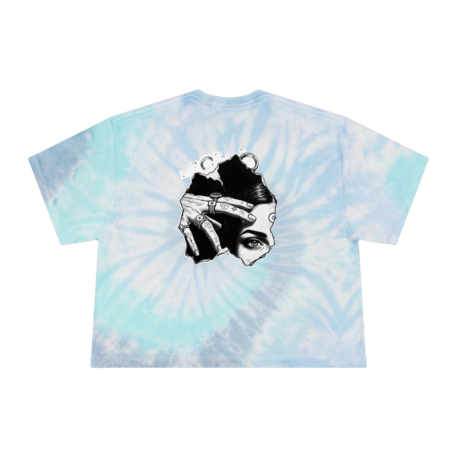 Tie-Dye Crop Tee — Celestial Snake &amp; Eye Graphic Women’s Crop Top