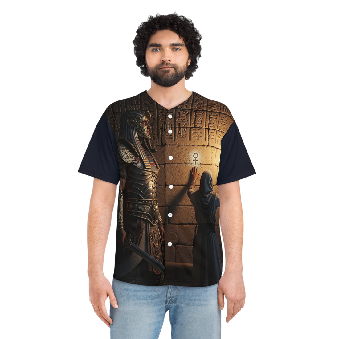 Egyptian Pharaoh Baseball Jersey – Ancient Hieroglyphic Ankh Design