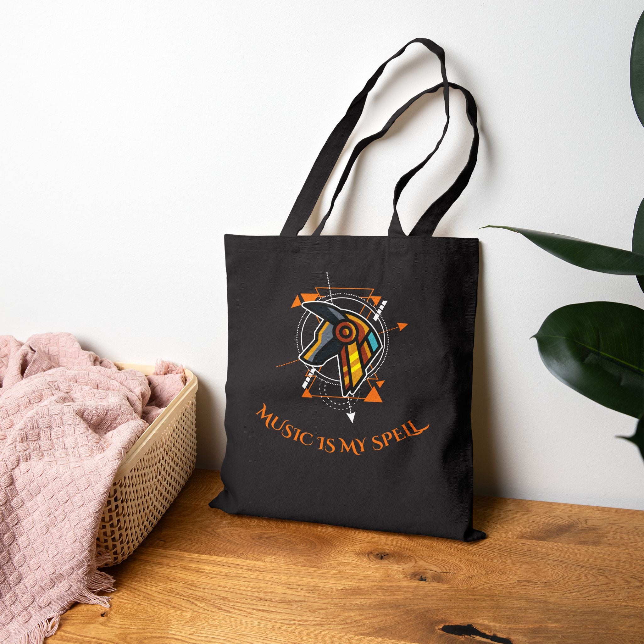 Canvas Tote Bag — Geometric Musical Horse &amp; Intricate Mandala Horse Art