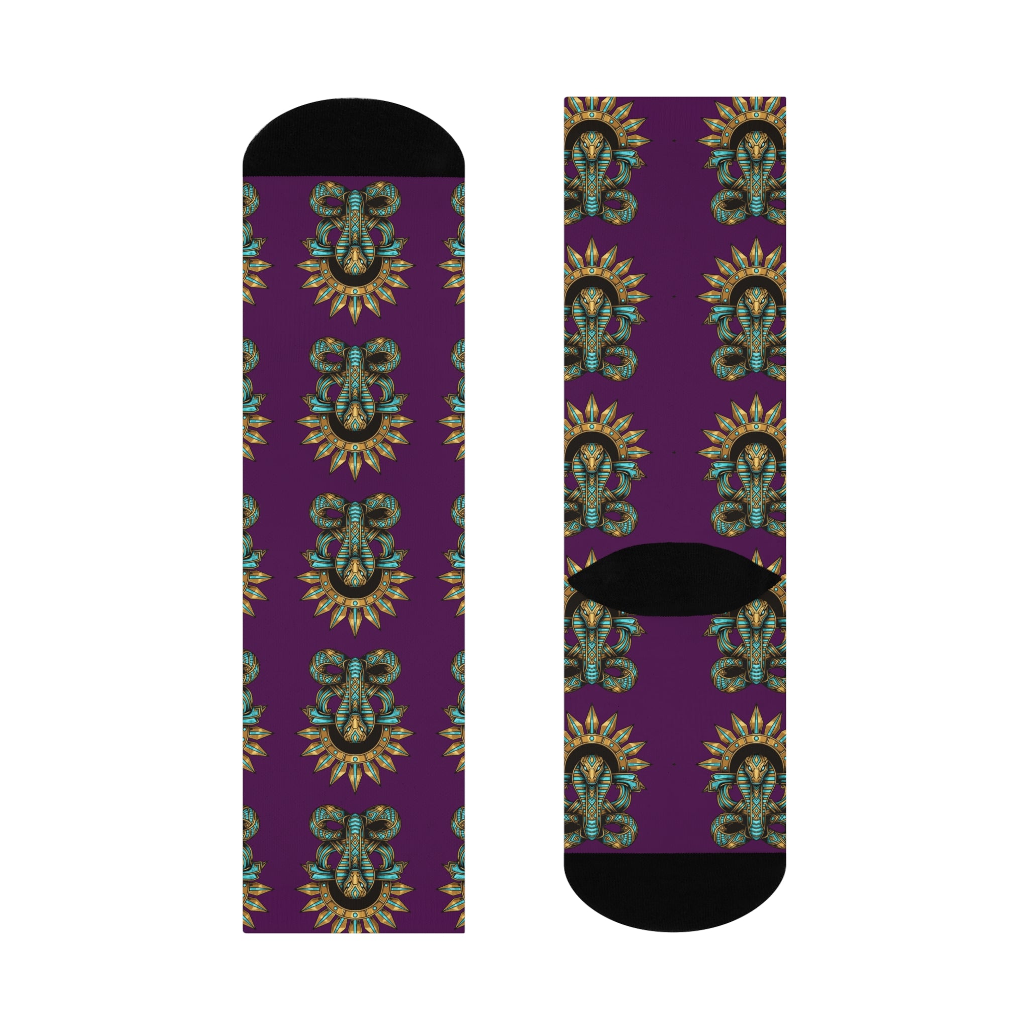 Cushioned Crew Socks — Vintage Sun &amp; Serpent Pattern Crew Socks
