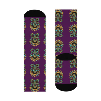 Cushioned Crew Socks — Vintage Sun &amp; Serpent Pattern Crew Socks