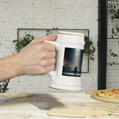 Cyberpunk Beer Stein Mug — Futuristic Electric City Scene