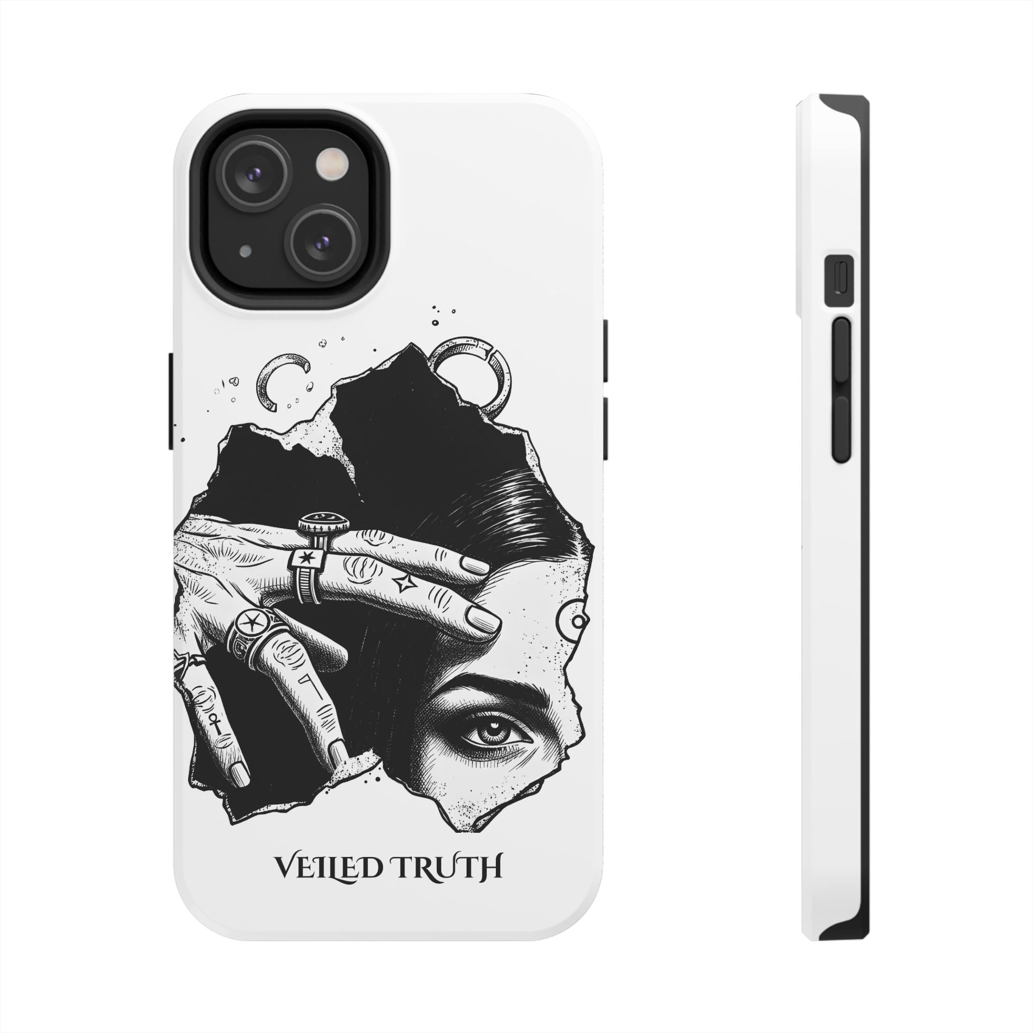 Tough Phone Case — Veiled Truth Black &amp; White Mystic Illustration