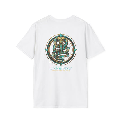 Egyptian Pharaoh Chest &amp; Serpent Back T-Shirt — "This Is Your Awakening / Endless Power"