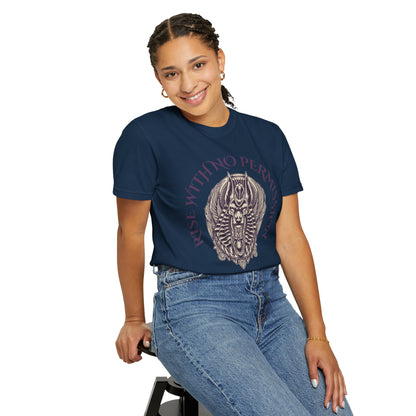 Rise With No Permission T-Shirt — Anubis Helmet Graphic Tee (“Your Song Is Your Spell”)
