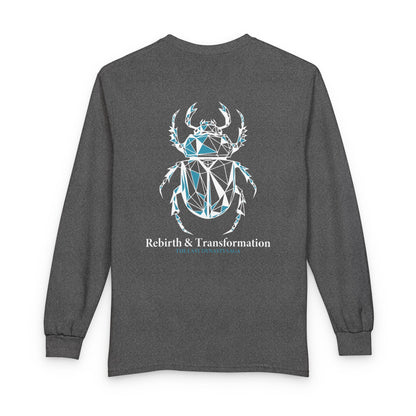 Strength Is Your Nature Long Sleeve Tee — Geometric Serpent Sword and Scarab Design